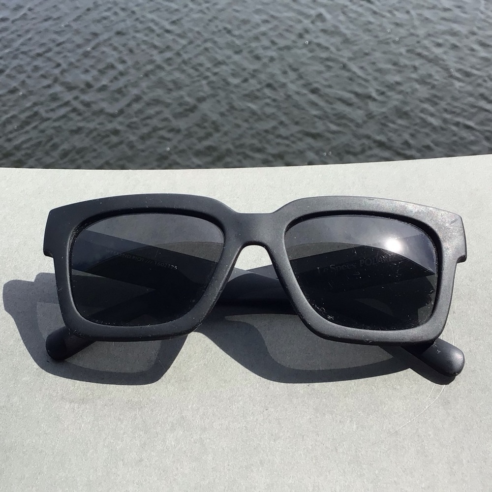 Le Specs Weekend Riot Matte Black Rectangular Rubberized Sunglasses